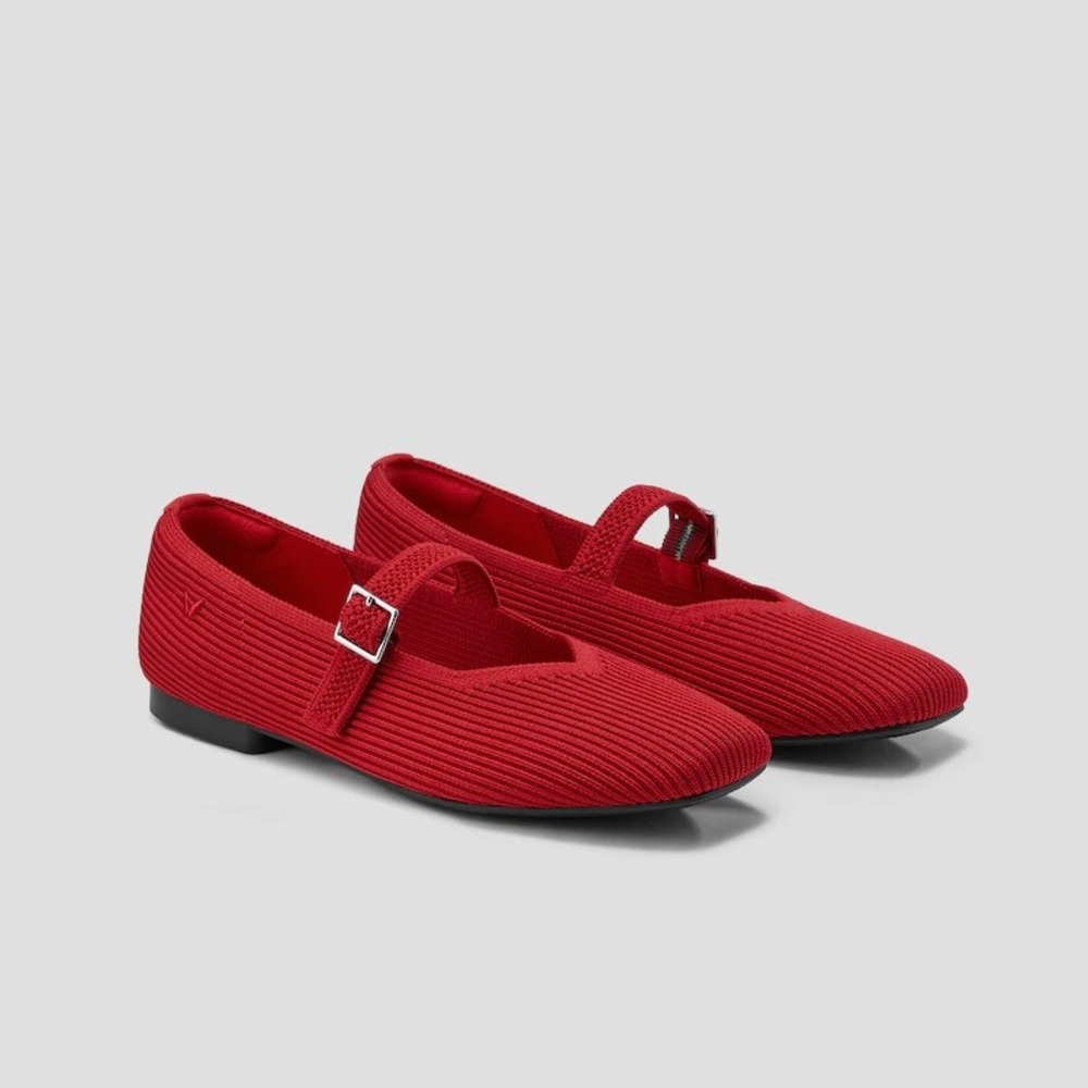 VIVAIA Margot Mary Jane Ruby Red Square Toe Knit Flats EU 37.5 US 7 - Picture 3 of 16